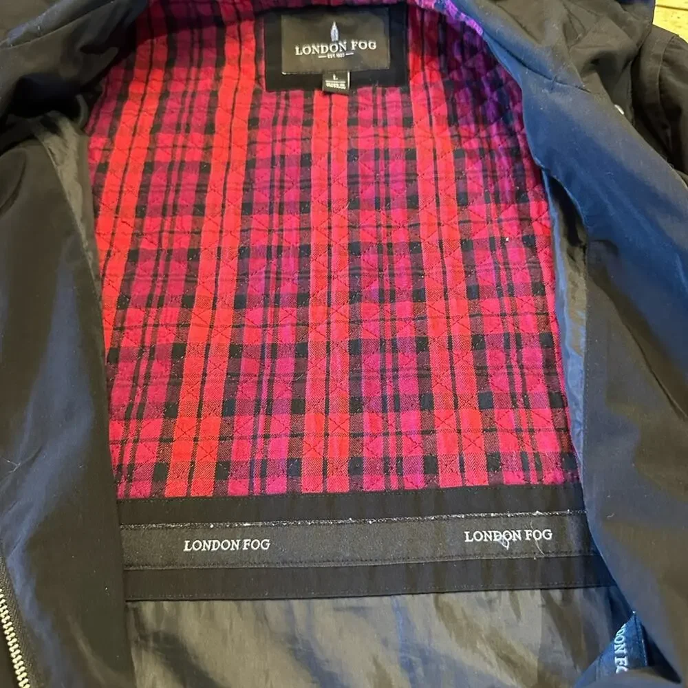 London Fog Women’s Large Black Hooded Full Zip Jacke/Coat with Flannel Lining - Picture 7 of 11